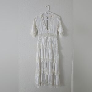 Lace Tiered Midi Dress - White